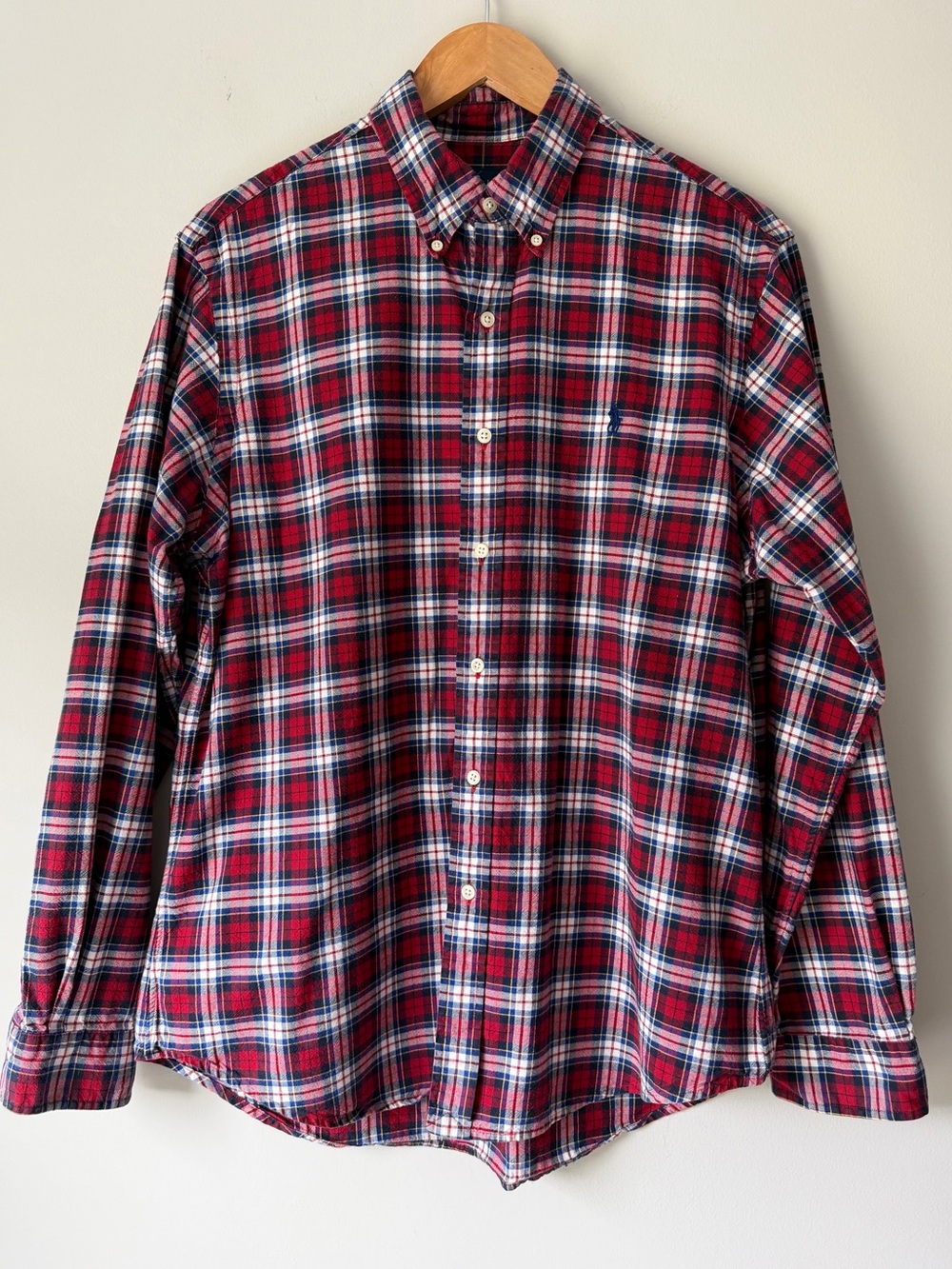 Ralph Lauren Men's Plaid Button Down Shirt Red Blue White Size L Holiday